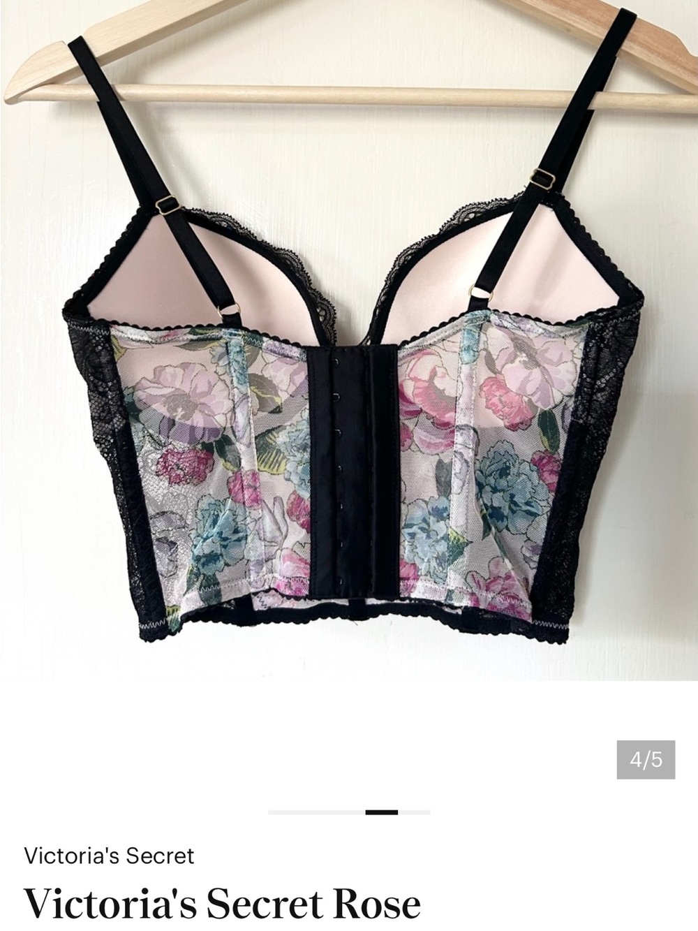 Victoria's Secret Black Lace Floral Longline Bustier - Pink & Cream - Picture 3 of 6